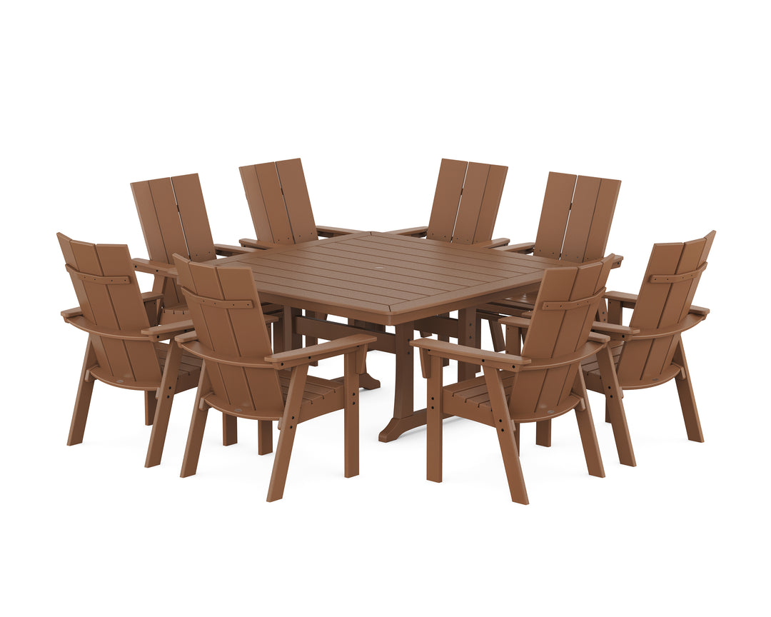 POLYWOOD® Modern Curveback Adirondack 9-Piece Square Dining Set with Trestle Legs