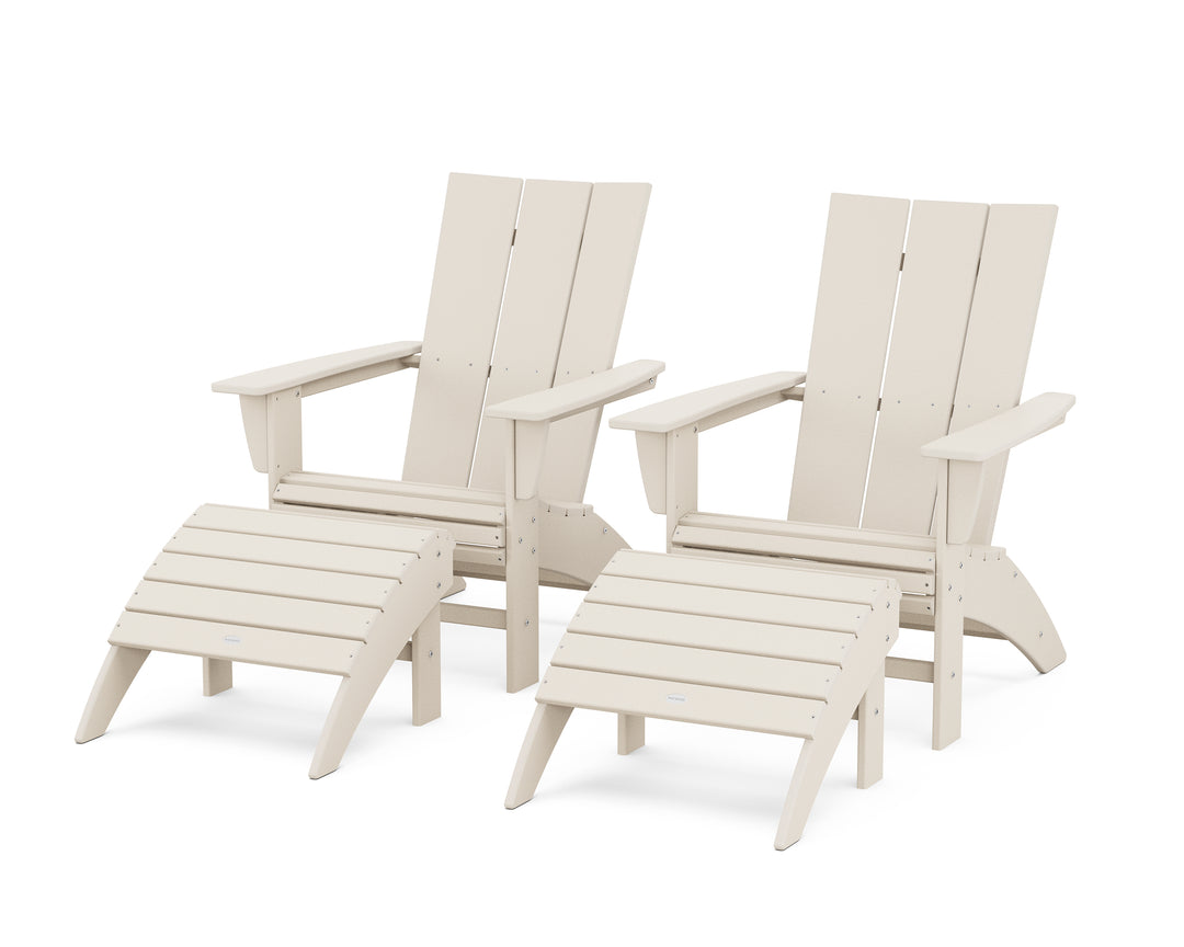 POLYWOOD® Modern Curveback Adirondack Chair 4-Piece Set with Ottomans
