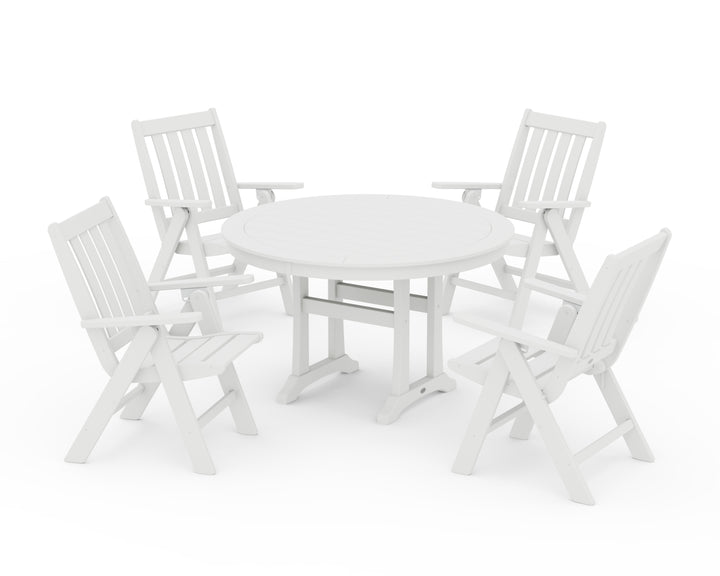 POLYWOOD® Vineyard Folding Chair 5-Piece Round Dining Set with Trestle Legs