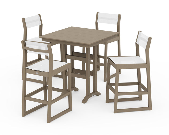 POLYWOOD® EDGE Sling Arm Chair 5-Piece Farmhouse Bar Set with Trestle Legs