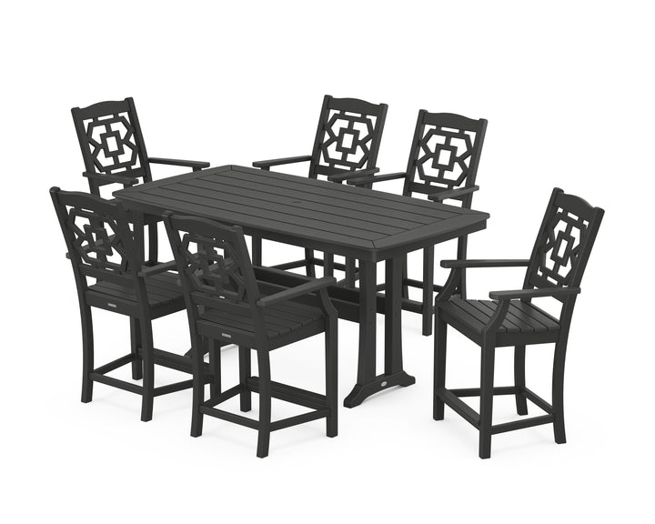 Martha Stewart by POLYWOOD® Chinoiserie Arm Chair 7-Piece Counter Set with Trestle Legs