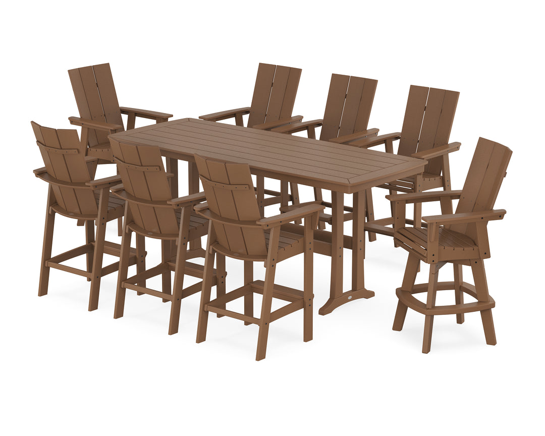 POLYWOOD® Modern Curveback Adirondack Swivel 9-Piece Bar Set with Trestle Legs