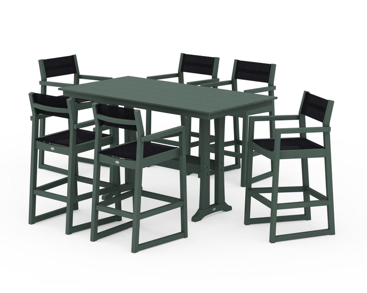 POLYWOOD® EDGE Sling Arm Chair 7-Piece Farmhouse Bar Set with Trestle Legs