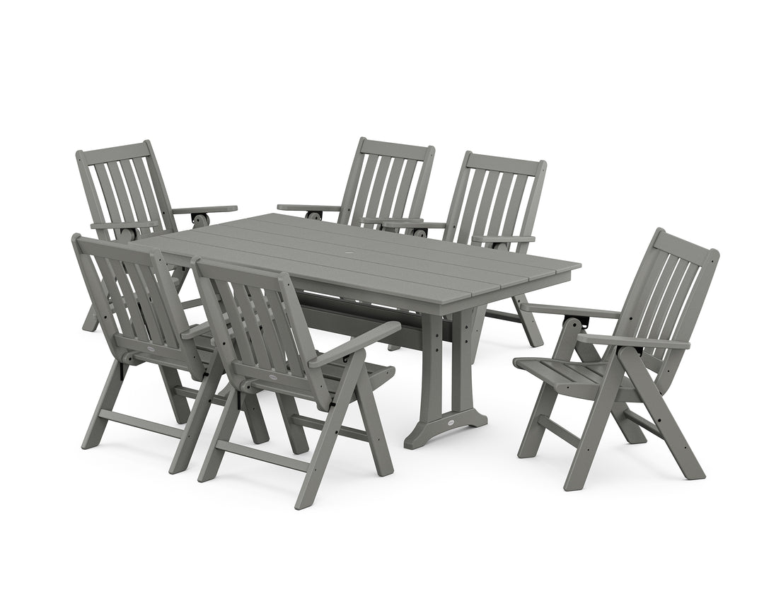 POLYWOOD® Vineyard Folding Chair 7-Piece Farmhouse Dining Set with Trestle Legs