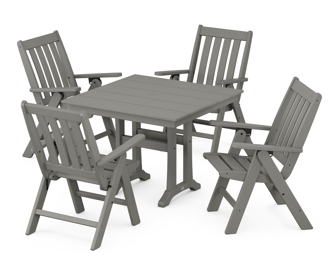 POLYWOOD® Vineyard Folding 5-Piece Farmhouse Dining Set With Trestle Legs