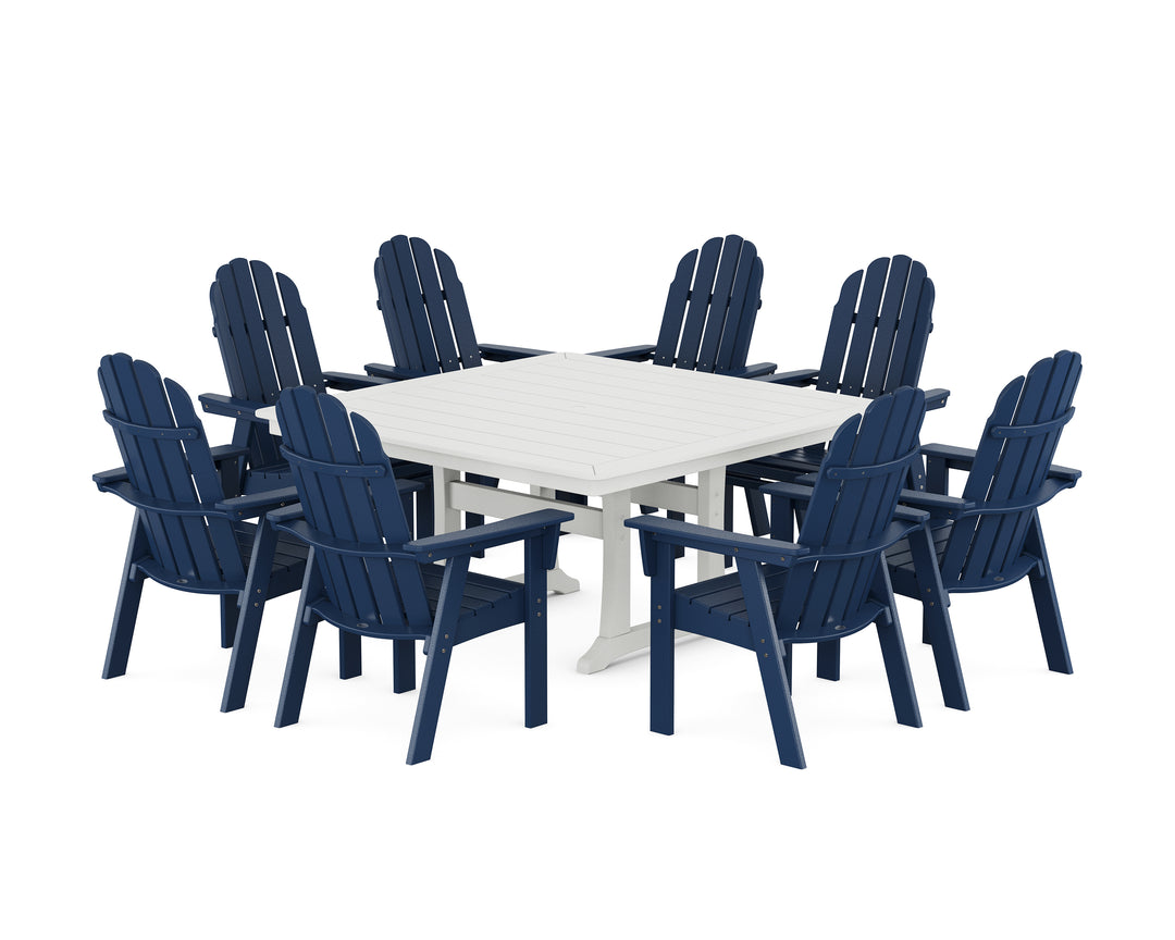 POLYWOOD® Vineyard Curveback Adirondack 9-Piece Nautical Trestle Dining Set
