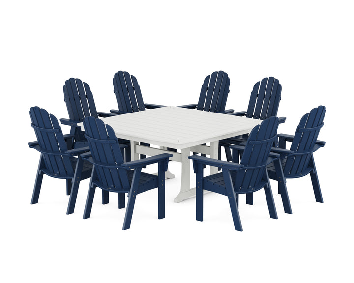 POLYWOOD® Vineyard Curveback Adirondack 9-Piece Nautical Trestle Dining Set