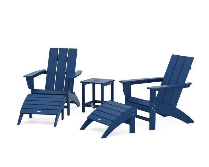 POLYWOOD® Modern Adirondack Chair 5-Piece Set with Ottomans and 18" Side Table