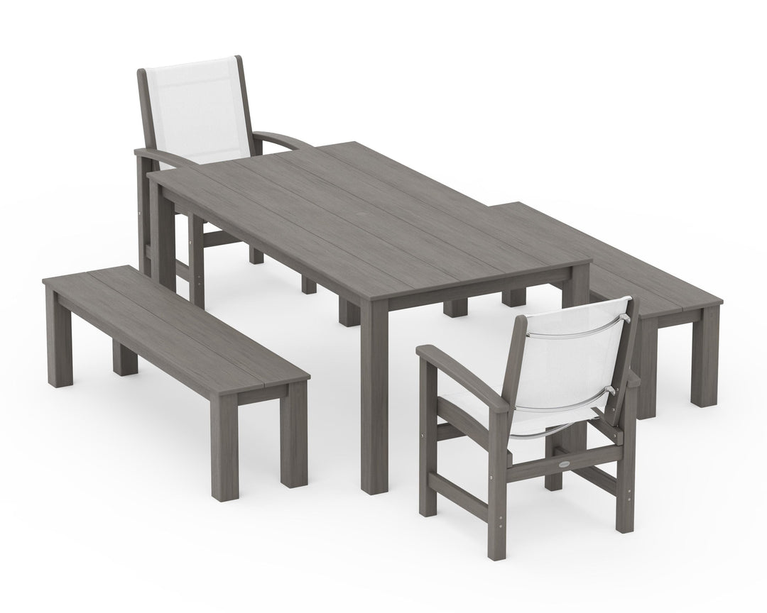 POLYWOOD® Coastal 5-Piece Parsons Dining Set with Benches