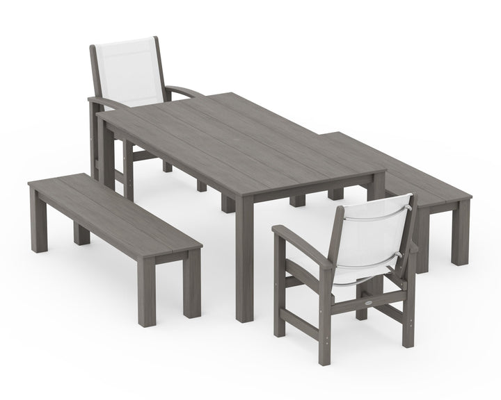 POLYWOOD® Coastal 5-Piece Parsons Dining Set with Benches
