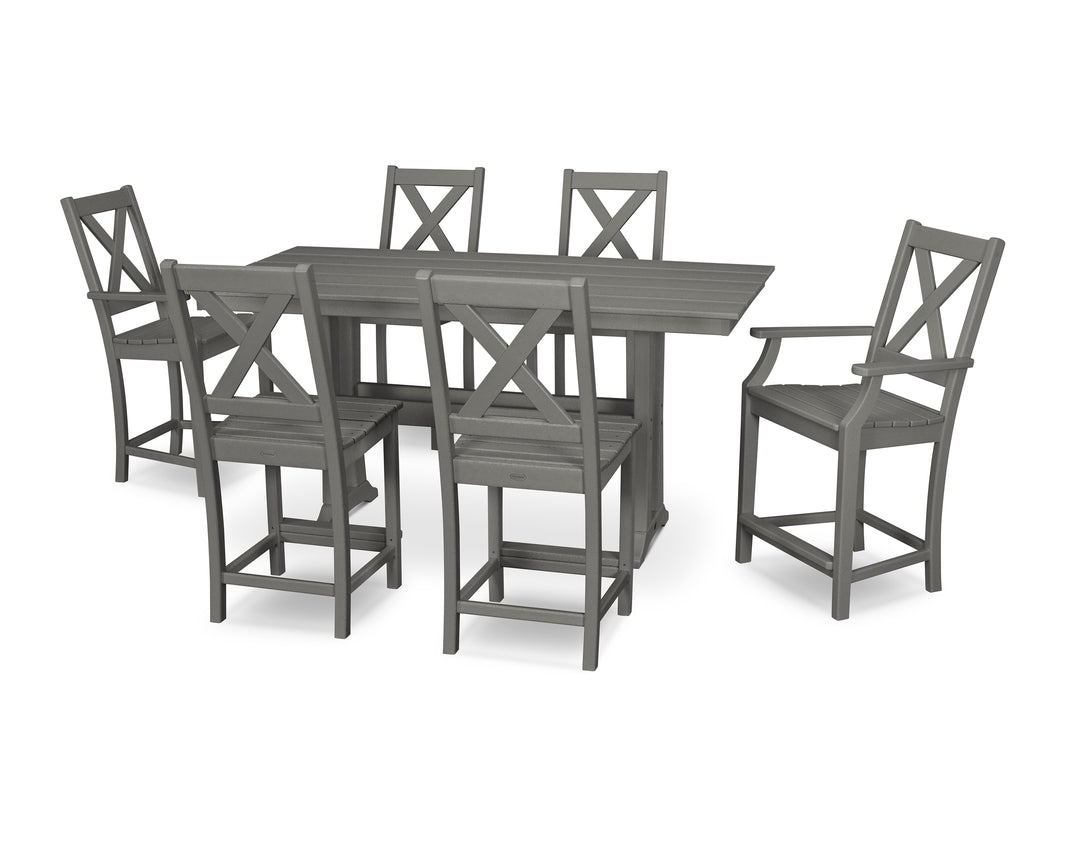 POLYWOOD® Braxton 7-Piece Farmhouse Trestle Counter Set