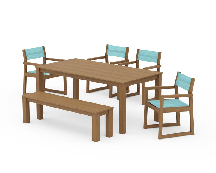 POLYWOOD® EDGE Sling Arm Chair 6-Piece Parsons Dining Set with Bench