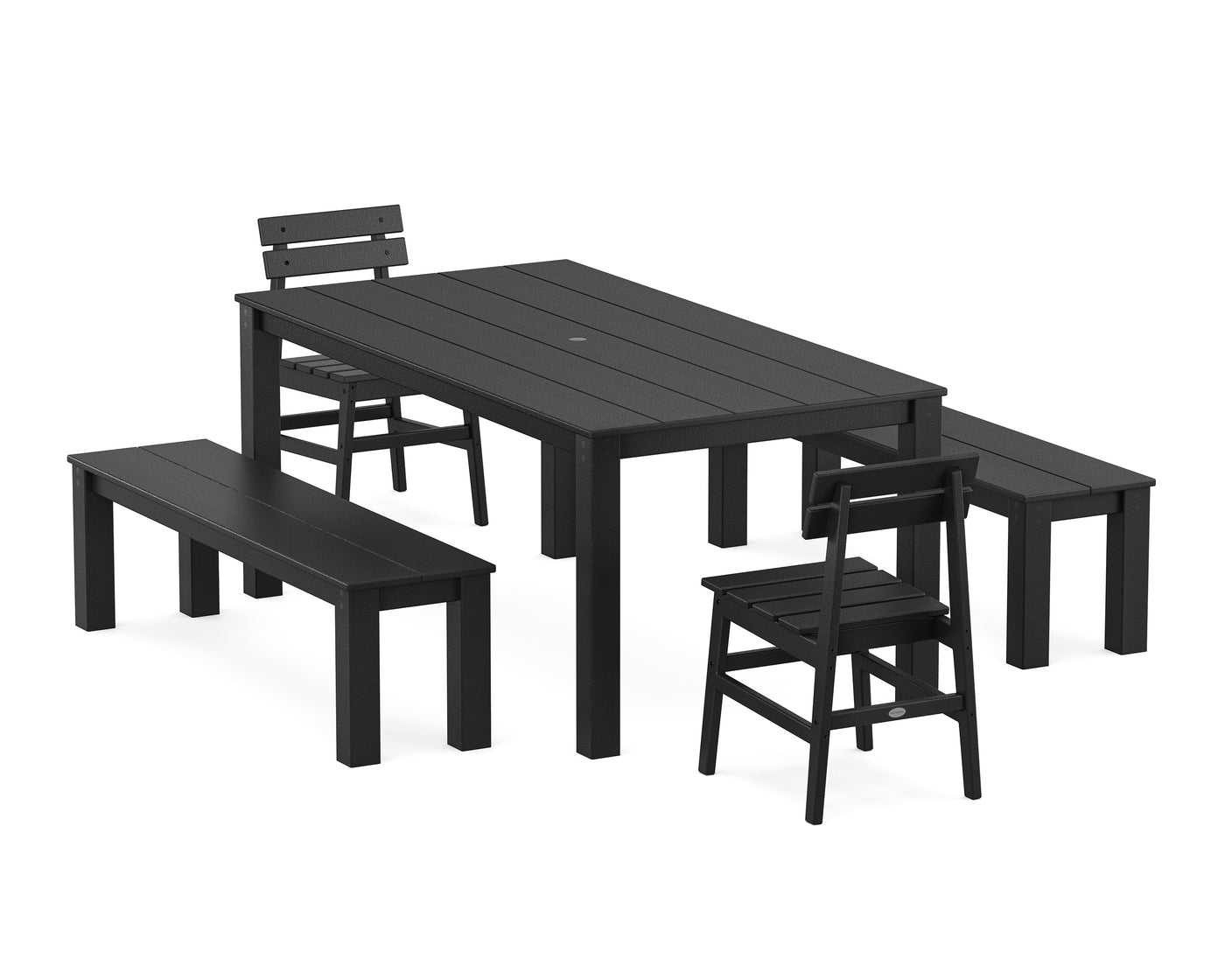 Modern Studio Plaza Chair 5-Piece Parsons Dining Set with Benches