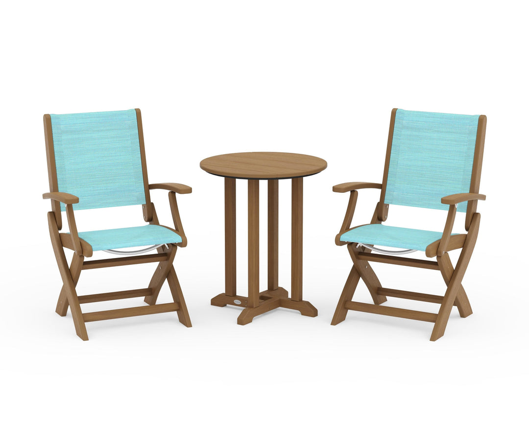POLYWOOD® Coastal Folding 3-Piece Round Bistro Dining Set