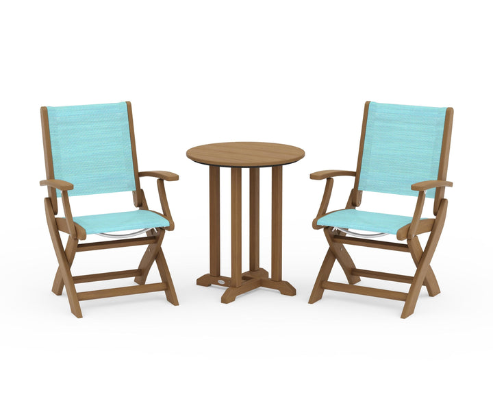 POLYWOOD® Coastal Folding 3-Piece Round Bistro Dining Set