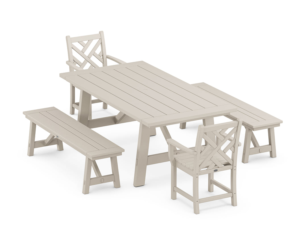 POLYWOOD® Chippendale 5-Piece Rustic Farmhouse Dining Set With Benches