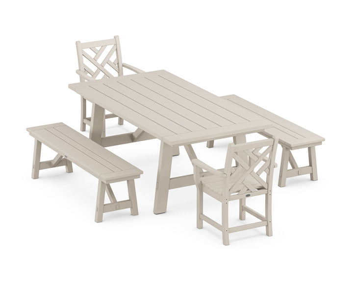 POLYWOOD® Chippendale 5-Piece Rustic Farmhouse Dining Set With Benches