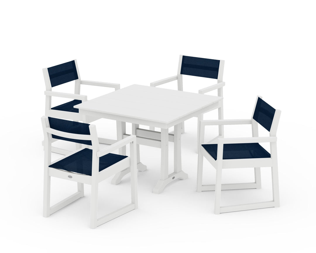 POLYWOOD® EDGE Sling 5-Piece Farmhouse Dining Set with Trestle Legs