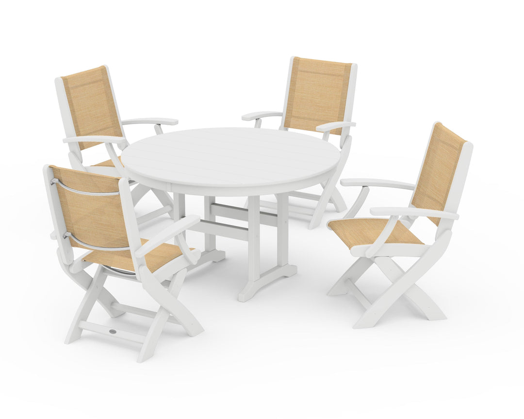 POLYWOOD® Coastal Folding Chair 5-Piece Round Dining Set