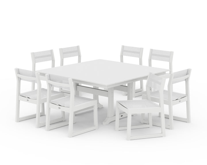 POLYWOOD® EDGE Sling Side Chair 9-Piece Farmhouse Trestle Dining Set