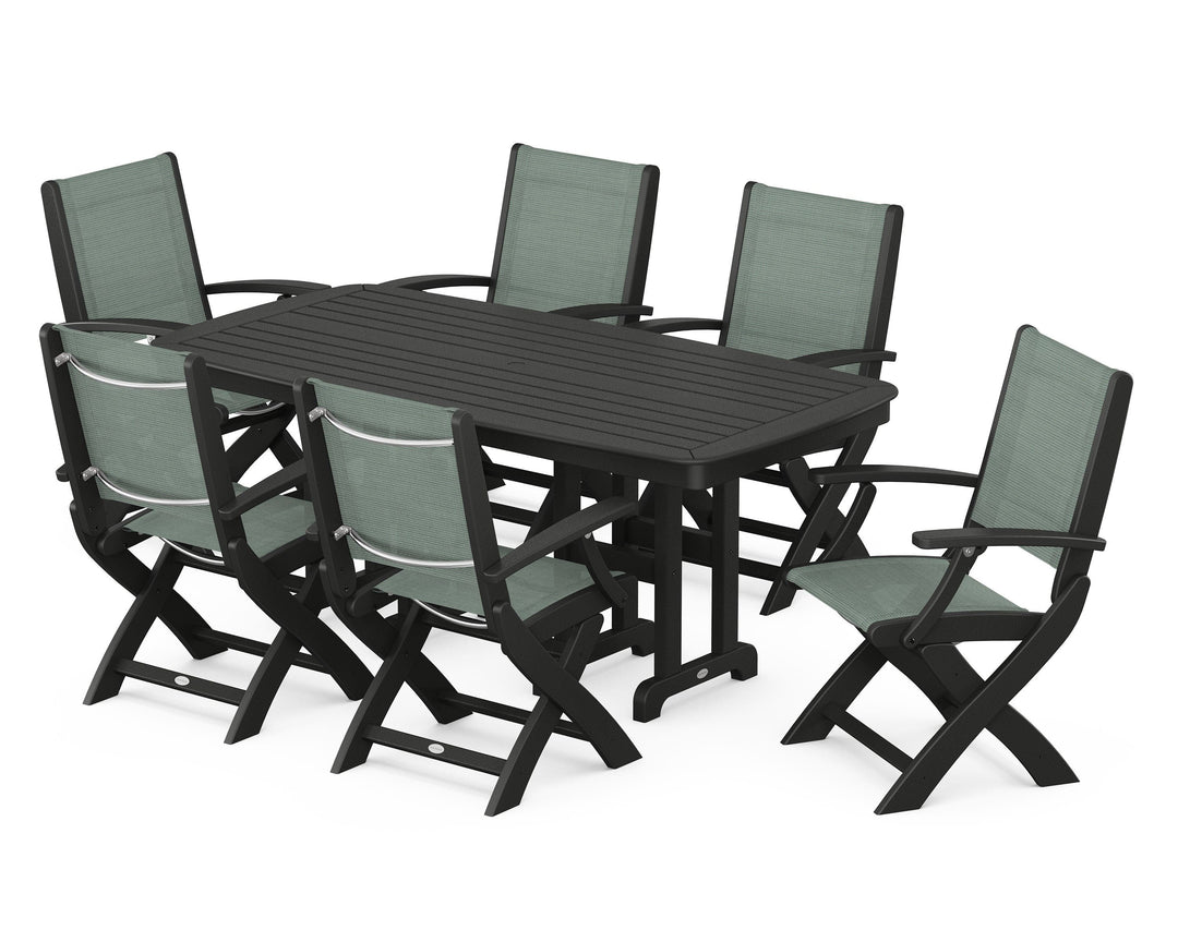 POLYWOOD® Coastal Folding Arm Chair 7-Piece Dining Set