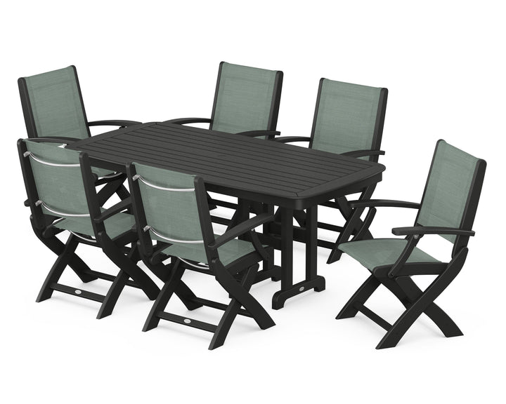 POLYWOOD® Coastal Folding Arm Chair 7-Piece Dining Set