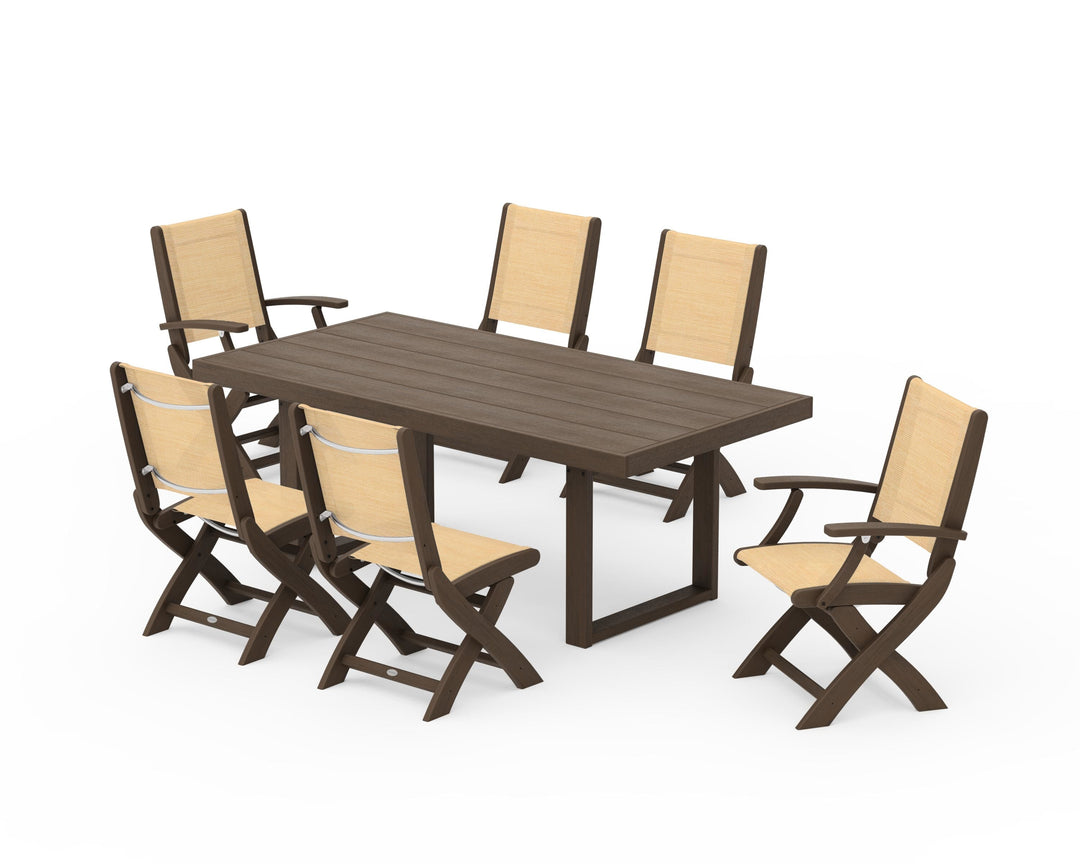 POLYWOOD® Coastal Folding Chair 7-Piece Dining Set with Trestle Legs