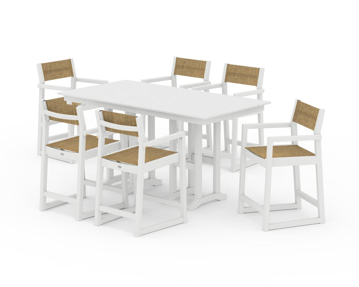 POLYWOOD® EDGE Sling Arm Chair 7-Piece Farmhouse Counter Set