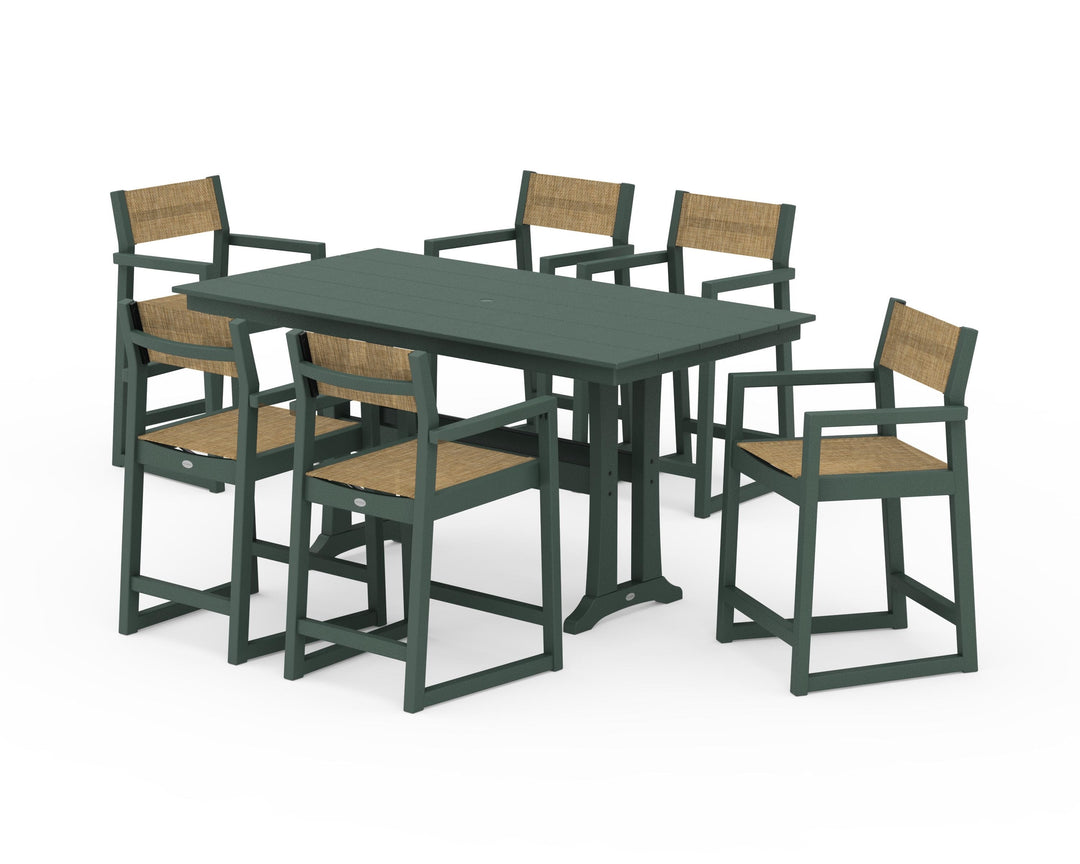 POLYWOOD® EDGE Sling Arm Chair 7-Piece Farmhouse Counter Set with Trestle Legs