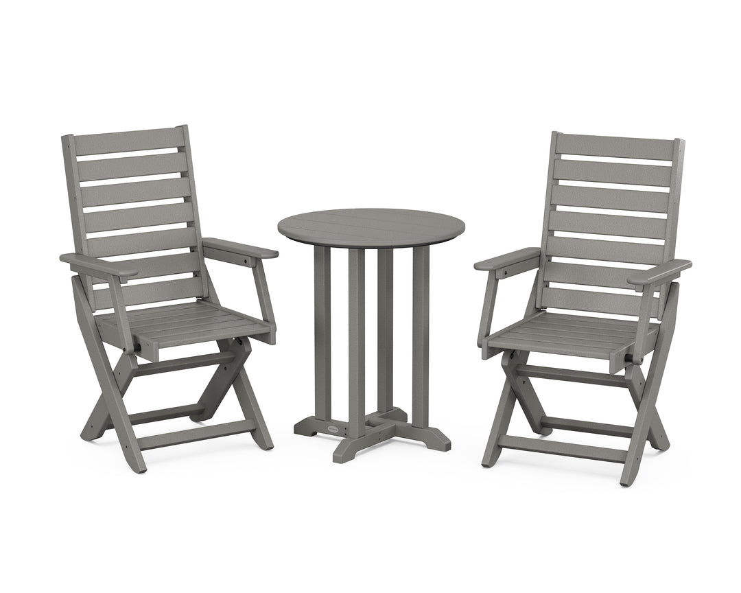 POLYWOOD® Captain Folding Chair 3-Piece Round Bistro Dining Set