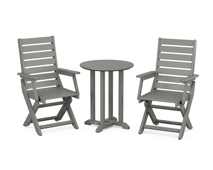 POLYWOOD® Captain Folding Chair 3-Piece Round Bistro Dining Set