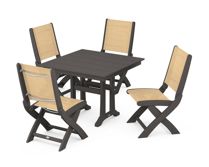 POLYWOOD® Coastal Folding Side Chair 5-Piece Farmhouse Dining Set With Trestle Legs