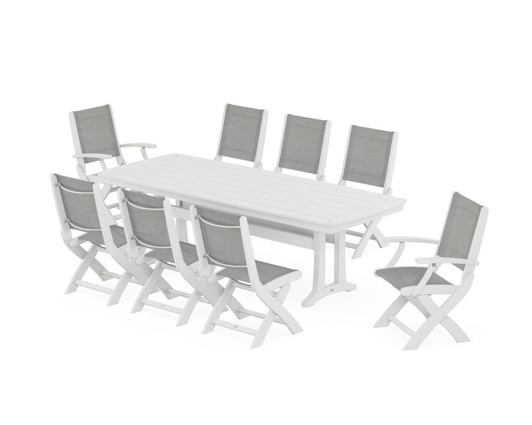 POLYWOOD® Coastal Folding 9-Piece Dining Set with Trestle Legs