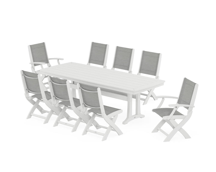 POLYWOOD® Coastal Folding 9-Piece Dining Set with Trestle Legs