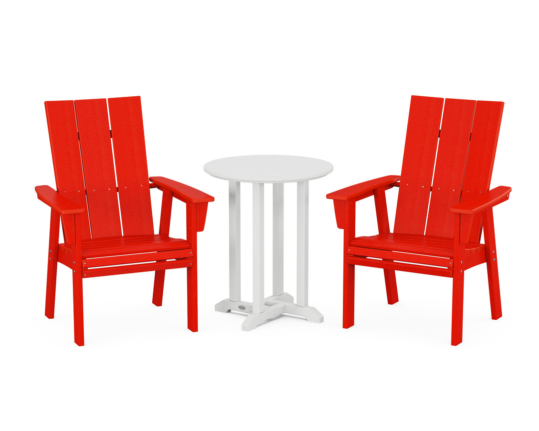 POLYWOOD® Modern Curveback Adirondack 3-Piece Round Bistro Dining Set