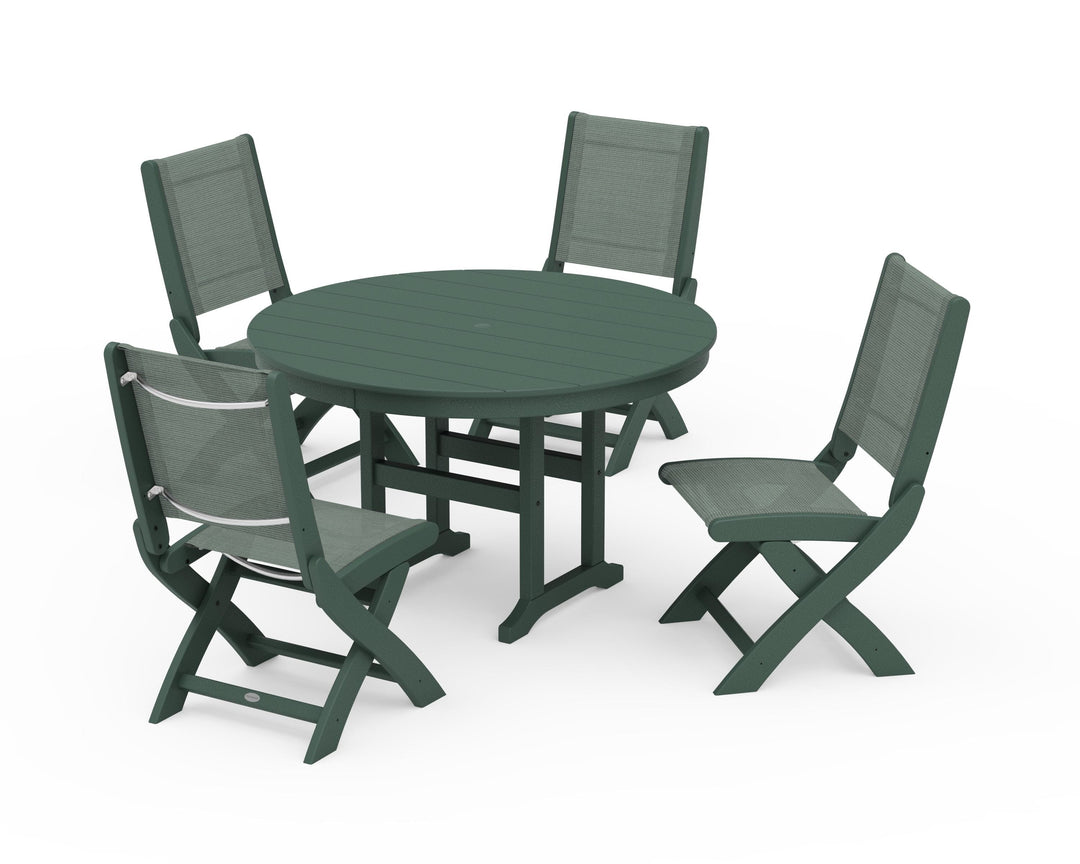 POLYWOOD® Coastal Folding Side Chair 5-Piece Round Dining Set