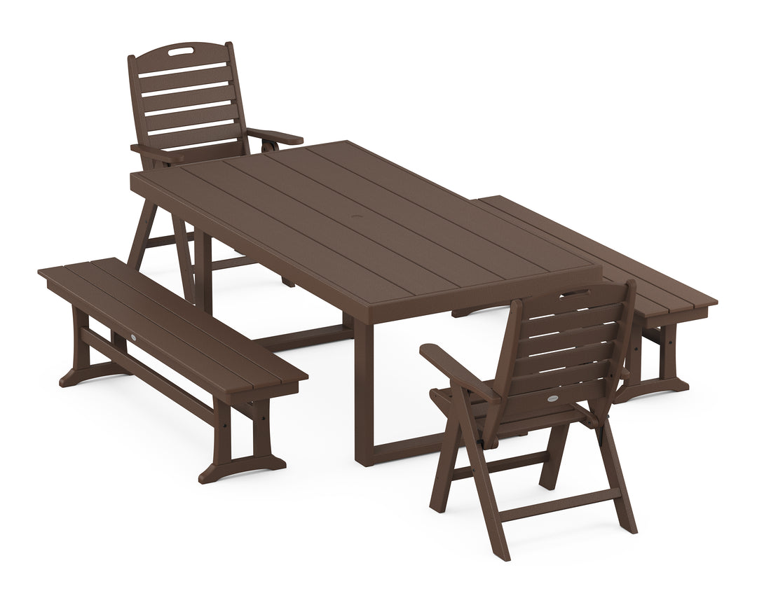 POLYWOOD® Nautical Folding Highback 5-Piece Dining Set with Trestle Legs
