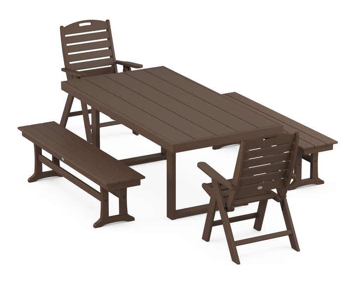 POLYWOOD® Nautical Folding Highback 5-Piece Dining Set with Trestle Legs