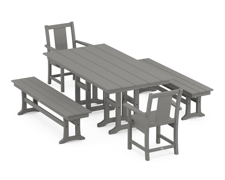POLYWOOD® Prairie 5-Piece Farmhouse Dining Set with Benches