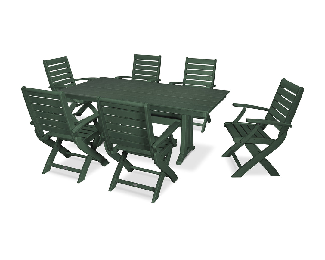 POLYWOOD® Signature Folding Chair 7-Piece Farmhouse Dining Set with Trestle Legs