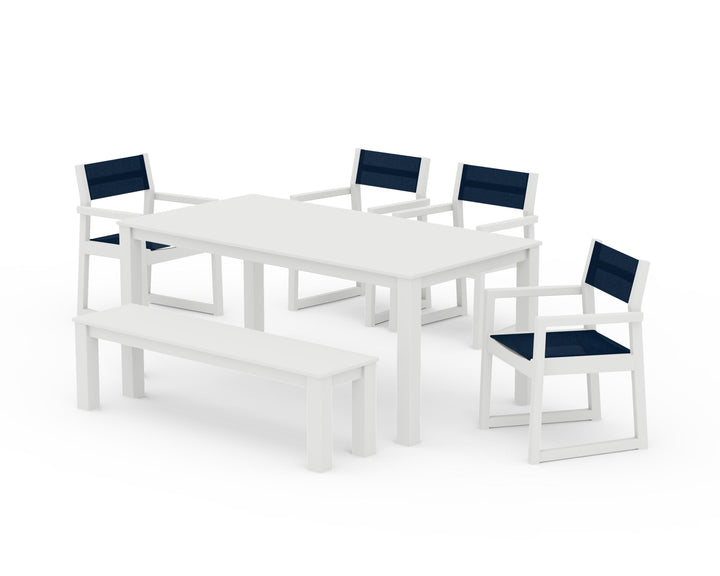 POLYWOOD® EDGE Sling Arm Chair 6-Piece Parsons Dining Set with Bench