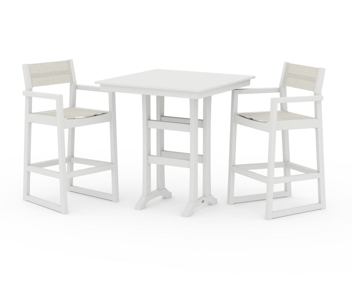 POLYWOOD® EDGE Sling Arm Chair 3-Piece Farmhouse Bar Set with Trestle Legs