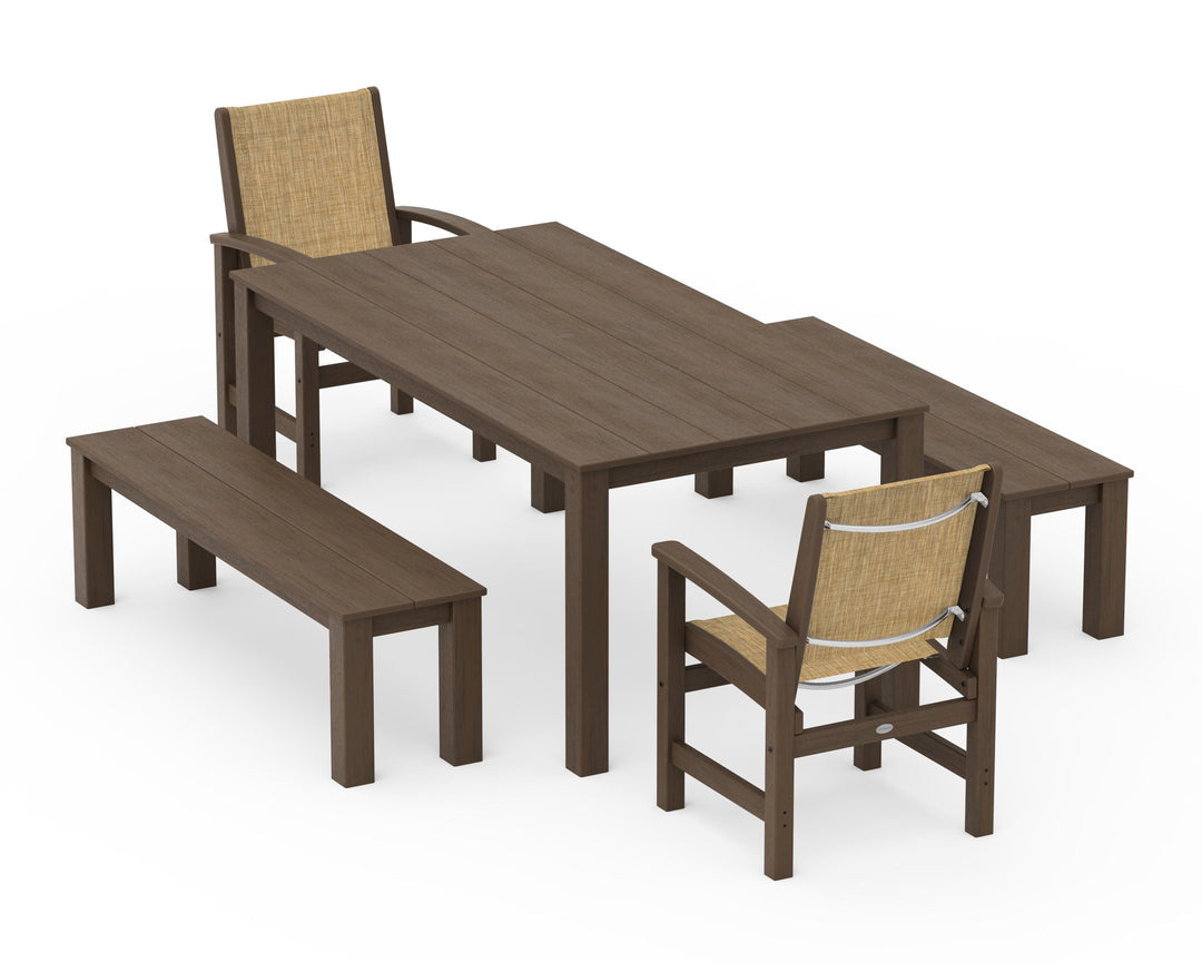 POLYWOOD® Coastal 5-Piece Parsons Dining Set with Benches