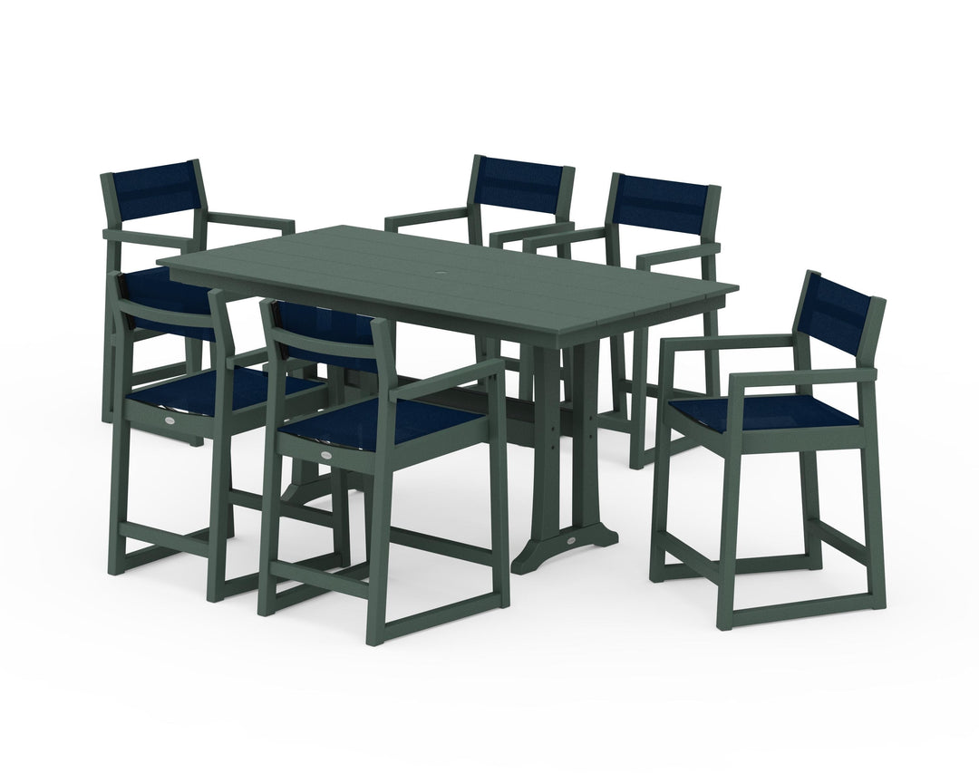 POLYWOOD® EDGE Sling Arm Chair 7-Piece Farmhouse Counter Set with Trestle Legs