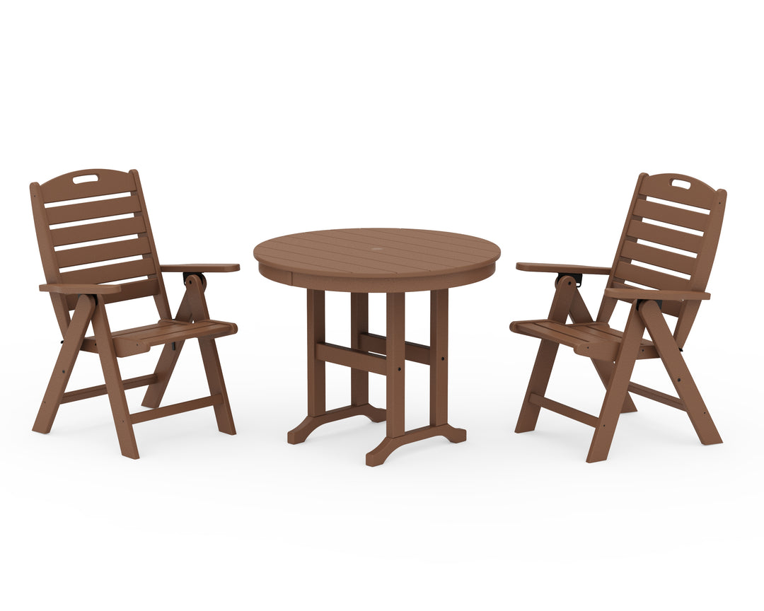 POLYWOOD® Nautical Folding Highback Chair 3-Piece Round Dining Set