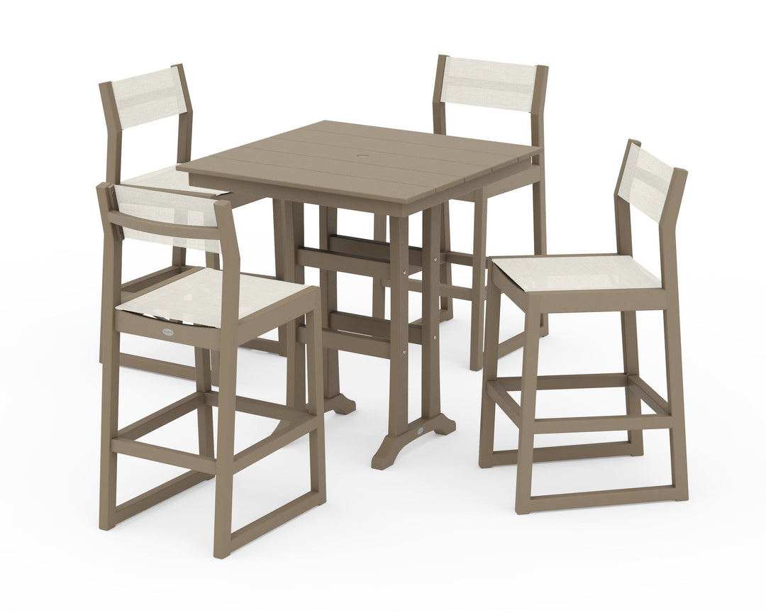 POLYWOOD® EDGE Sling Arm Chair 5-Piece Farmhouse Bar Set with Trestle Legs