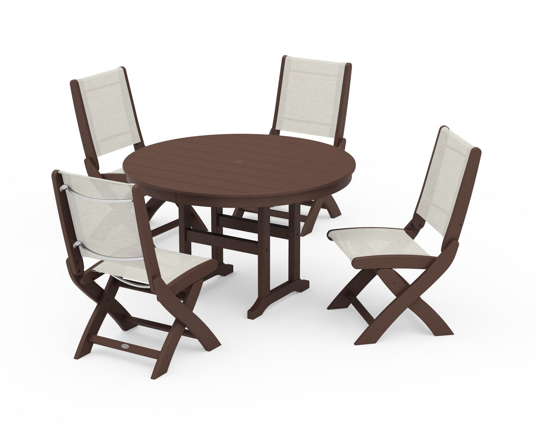 POLYWOOD® Coastal Folding Side Chair 5-Piece Round Dining Set