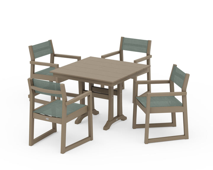 POLYWOOD® EDGE Sling 5-Piece Farmhouse Dining Set with Trestle Legs