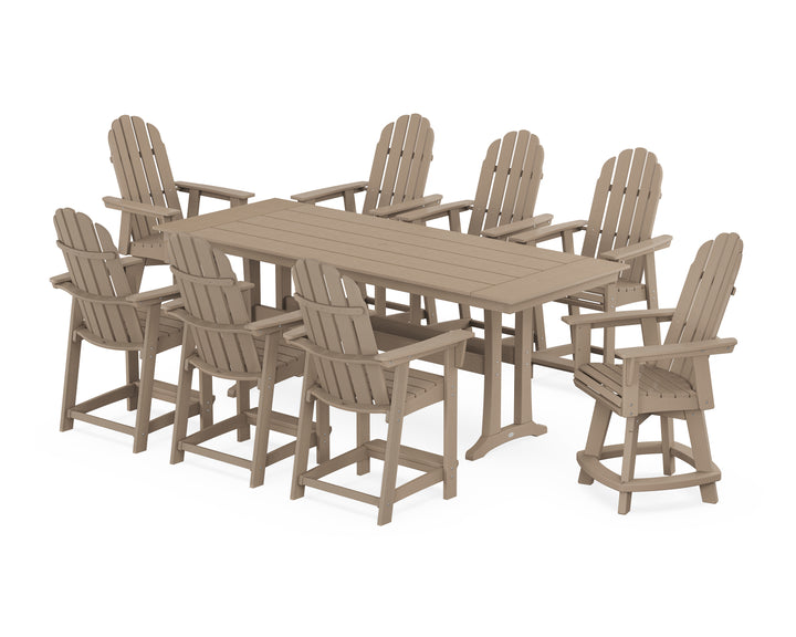 POLYWOOD® Vineyard Curveback Adirondack Swivel 9-Piece Farmhouse Counter Set with Trestle Legs
