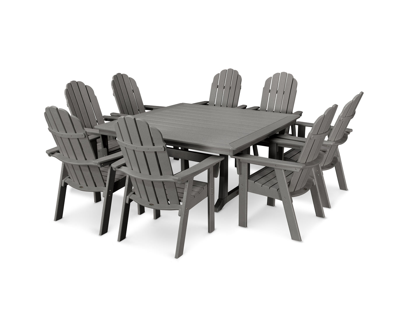 Vineyard Curveback Adirondack 9-Piece Nautical Trestle Dining Set